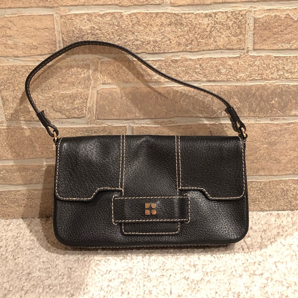 kate spade Black Leather Shoulder Bag with Contrast Stitching